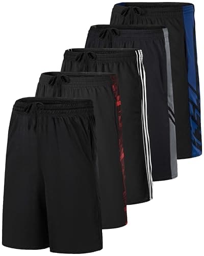 Real Essentials Boys Workout Quick Dry Shorts Youth Clothes Mesh Active Athletic Basketball Soccer Kids Pockets Running Teen Dry-Fit XL(18-20) 5-Pack - Image 1