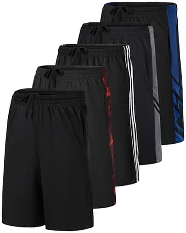 Real Essentials Boys Workout Quick Dry Shorts Youth Clothes Mesh Active Athletic Basketball Soccer Kids Pockets Running Teen Dry-Fit XL(18-20) 5-Pack - Image 1