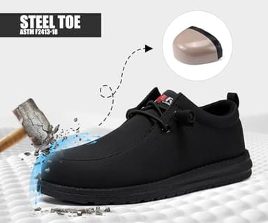 LARNMERN Waterproof Steel Toe Loafers Women Slip On Shoes Lightweight Comfortable Walking Safety Work Flats Sneakers(8 Women, Black) - Image 6