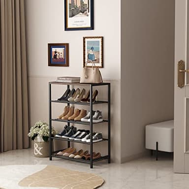 HOMEFORT 5-Tier Shoe Rack, Shoe Storage Shelf with MDF Top Board, Shoe Rack Organizer, Each Tier Fits 3 Pairs, Entryway Shoe Stand with Sturdy Shelves, Rustic Brown - Image 5