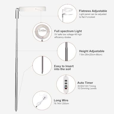 Grow Lights for Indoor Plants Small Potted - Full Spectrum, Auto 3/9/12H Timer, 10-Level Dimming & Adjustable Height - Compact Grow Light for Succulents, Herbs, Foliage in Home/Office (White,1PACK) - Image 3