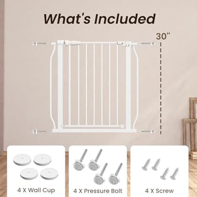 ELEVON Baby Gate for Stairs Doorways, Safety Pet Gate with Auto-Close/Hold-Open Features, Fits Openings 29.1” to 33.8”, 30” Tall, Easy Pressure Mounted Walk Through Baby Dog Gate, White - Image 6