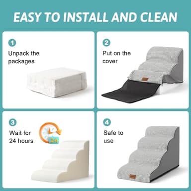 COZY KISS Dog Stairs for Small Dogs 15.7" H, Curved Dog Step for Puppy, Older Cat, Medium Pet Ramp for Sofa, Couch or Chair, Ladder with High Density Foam, 15.7x22.4x15.7 inch, 3 Step, White Black - Image 4
