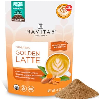Navitas Organics Golden Latte, 3.1oz Bag, 10 Servings — Organic, Non-GMO, Dairy-Free - Image 1