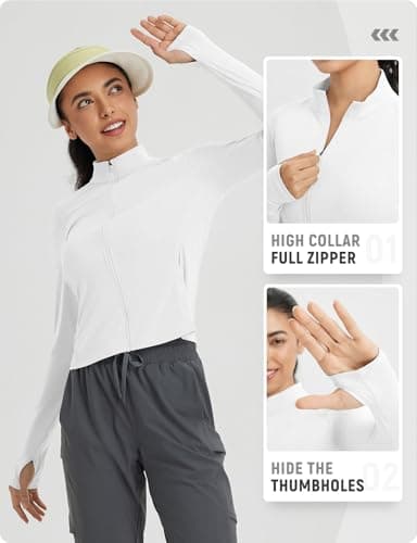baleaf Women's SPF Sun Shirts UV Protection UPF 50+ Full Zip Jacket Lightweight Quick Dry Long Sleeve Clothing Ultra White S - Image 3
