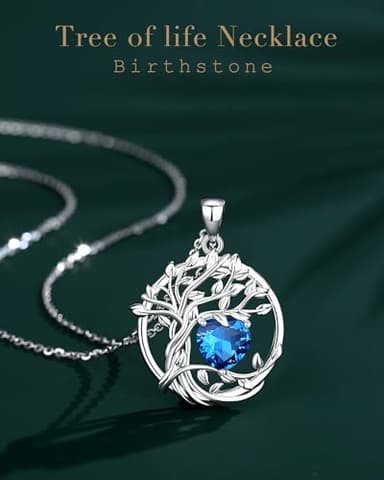 FANCIME Tree of life December Birthstone Necklace for Women Sterling Silver Tree Jewelry London Blue Topaz Pendant November Gemstone Anniversary Birthday Christmas Gifts for Wife Mom Her - Image 2