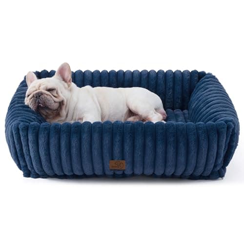 Bedsure Cute Dog Beds Large Sized Dog - Washable Furry Pet Beds, Rectangle Orthopedic Corduroy Fleece Puppy Beds with Removable Zipper Cover, 30x24x8 inches,Night Blue - Image 1