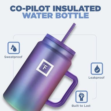 IRON °FLASK Co-Pilot Insulated Mug w/Straw & Flip Cap Lids - Cup Holder Bottle for Hot, Cold Drink - Leak-Proof - Water, Coffee Portable Travel Mug - Aurora, 50 Oz - Image 2