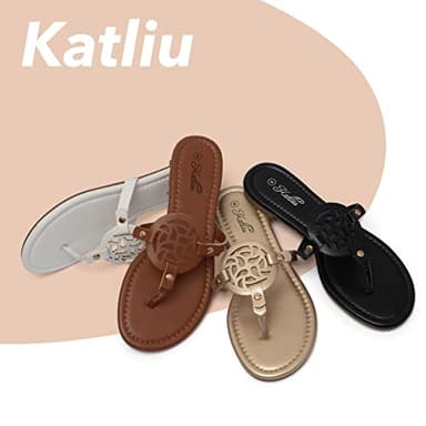 katliu Women's Flat Sandals Flip Flop Sandals Comfortable Dressy Thong Sandals Black 9 - Image 5