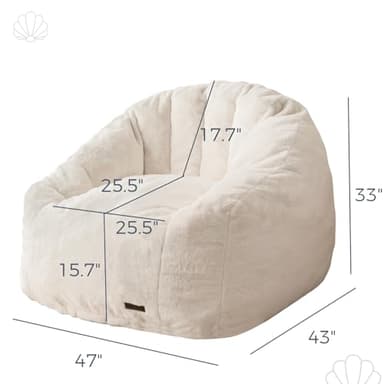 MAXYOYO Giant Bean Bag Chair, Oversized Bean Bag Couch for Adults and Kids, Faux Fur Shell-Shaped Large Chair with Filler, Stuffed Big Accent Sofa Lounge Floor Sofa for Gaming, Reading, Beige - Image 2