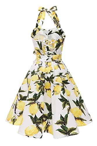 Topdress Women's Vintage Polka Audrey Dress 1950s Halter Retro Cocktail Dress White Lemon 2XL - Image 3