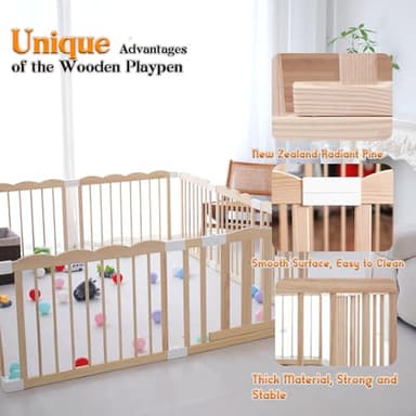 Baby Playpen, Wooden Playpen for Babies and Toddlers, Large Adjustable Wooden Baby Playard with Locking Gate, Easy to Assemble, Portable Play Pen, Infant Play Pen Play Area(62x70x24 Inch) - Image 3