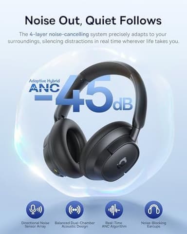 Baseus Bass BH1 NC Adaptive Active Noise Cancelling Headphones, Real-Time Adaptive Hybrid ANC, SuperBass 2.0, LDAC Hi-Res Sound, 80H Playtime, 5-Mic AI Clear Calls, Comfortable Fit, Bluetooth 6.0 - Image 4