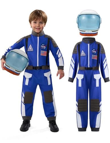 Spooktacular Creations Astronaut Costume with Helmet, Vintage Toddler Astronaut Outfit, BoysPilot Jumpsuit Costume Unisex for Halloween Dress Up Themed Parties, Blue, M - Image 1