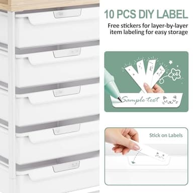 Rolling Storage Cart with 10 Large Drawers, Utility Cart with Wooden TableTop for Craft Organizers, Art Supply Storage, Home Office Organization, Cart with Wheels for Classroom, School, White - Image 4