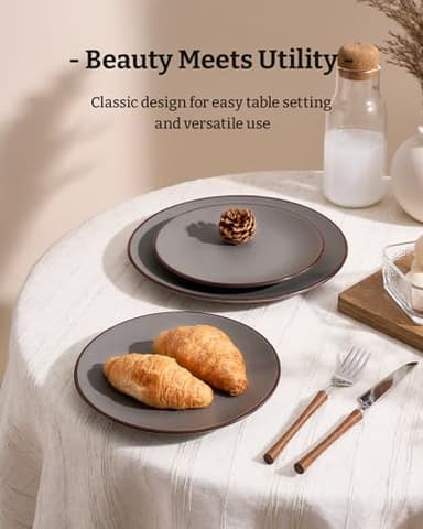Famiware Venus Plates and Bowls Sets, 12 Pieces Stoneware Speckled Dinnerware Sets, Dishes Set for 4, Microwave and Dishwasher Safe, Matte Dark Grey - Image 3