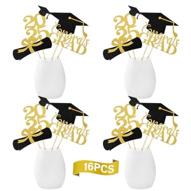 Graduation Decoration 2025, 16 PCS Gold and Black Double Sided Sparkling Graduation Centerpieces Sticks for Table, Class of 2025 Graduation Party Decorations, Table Toppers Set of 4 - Image 6