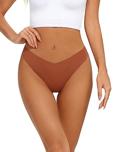 tichers Seamless Thongs for Women No Show Thong V-waisted Stretch Breathable Sexy Panties Underwear 6 Pack - Image 4