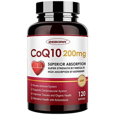 ZEBORA CoQ10-200mg-Softgels with PQQ, BioPerine & Omega-3, 120 Servings Coenzyme Q10(Ubiquinone) Supplement for High-Absorption, Powerful-Antioxidant, Support Heart & Energy-Production - Image 1