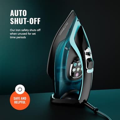 PurSteam SteamTech Elite 1750W Steam Iron, Digital Temp Control & LED Display, Ceramic Soleplate, Adjustable Steam, Self-Clean, Anti-Calc, Anti-Drip, Auto Shut-Off - Image 8
