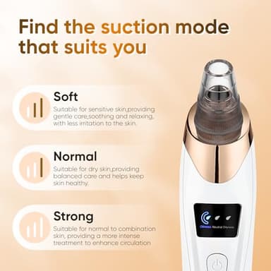 Blackhead Remover Vacuum - Blackhead Extractor Tool for Face, Blackhead Remover for Face with 3 Adjustable Suction Levels, 5 Probes, USB Chargeable Pore Cleaner (White) - Image 4