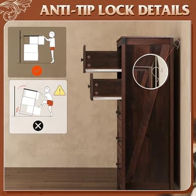 WLIVE Farmhouse Brown Dresser for Bedroom, 5 Drawer Dresser Storage Organizer, Tall Wood Dressers with Double Rustic Handle, Chest of Drawers for Living Room, Hallway, Closet - Image 7