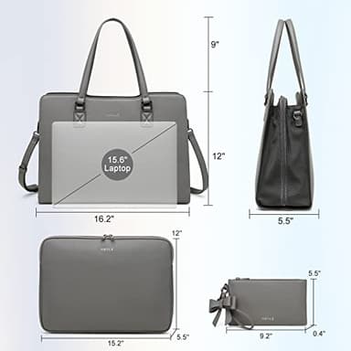 Keyli Laptop Bag for Women 15.6 inch Waterproof Leather Laptop Tote Bag Christmas Gift classy Professional Office Work Briefcase Computer Bags Stylish Laptop Sleeve Purse Shoulder Bag 3pcs Sets Grey - Image 3
