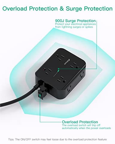 Power Strip Surge Protector - Flat Plug, Wall Mount, 8 Wide Outlets with 4 USB Ports (2 USB C), 5FT Heavy Duty Extension Cord with Multiple Outlets, Charging Station Overload Protection for Home Dorm - Image 6