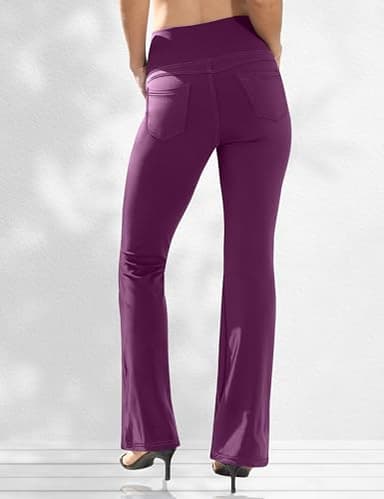 VOOVEEYA Women's Bootcut Leggings - Bootleg Yoga Pants Flare with 4 Pockets,Tummy Control High Waisted Casual Dress Pants(Bootcut-Deep Purple-L) - Image 2