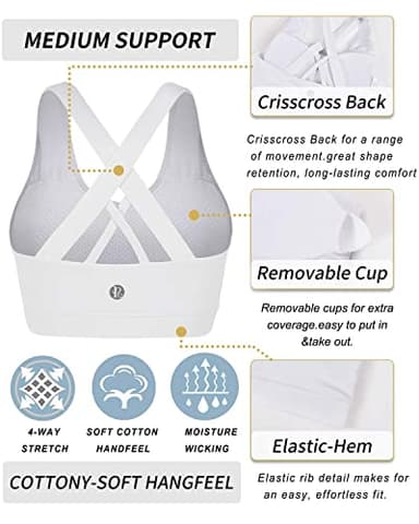 RUNNING GIRL Sports Bra for Women, Criss-Cross Back Padded Strappy Sports Bras Medium Support Yoga Bra with Removable Cups (WX2353D-White, XXL) - Image 6