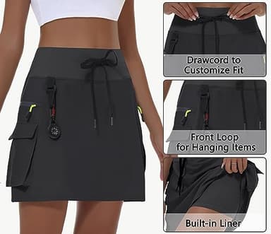 MIVEI Women's Hiking Cargo Skort Skirt High Waisted Golf Dressy Casual with Zipper Pockets Workout Sport Quick Dry Skirts Black - Image 4