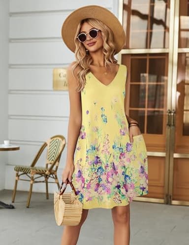 Ekouaer Women's Nightgown Sleeveless Nightshirt V Neck Chemise Soft Print Night Dress Sleepwear with Pockets - Image 3