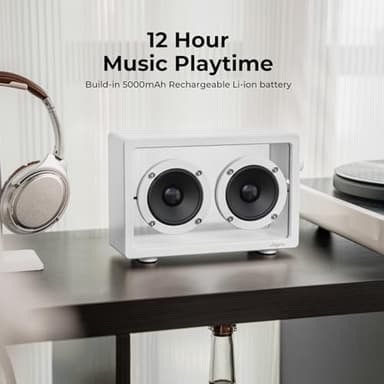 JAYINE Cassette Portable Bluetooth Speaker, 16W Minimalist Speakers Bluetooth Wireless Loud, HD Powerful Sound and Wide Compatibility V5.3 for Indoor Outdoor - White - Image 4
