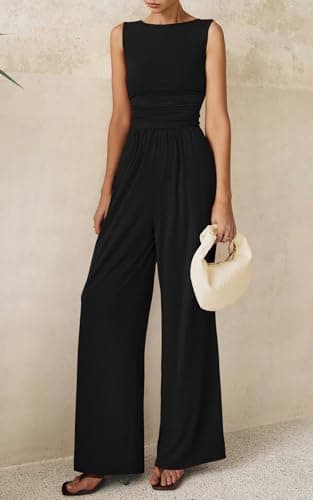 PRETTYGARDEN One Piece Jumpsuits for Women Dressy Casual Sleeveless Crewneck Wide Leg Rompers Jumpers 2025 Vacation Summer Outfits(Black, XL) - Image 2