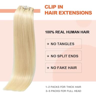 UGOTRAYS Platinum Blonde Clip in Hair Extensions - 22 Inch 115g 7pcs Platinum Blonde 100% Hair Extensions Real Human Hair Straight #60 Extensions Clip in - Image 3