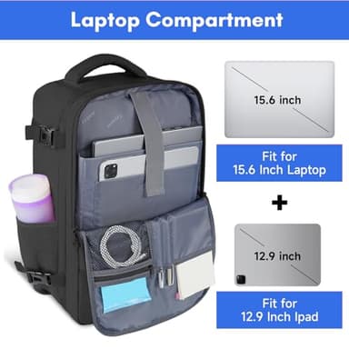 Taygeer Travel Laptop Backpack for Men Women, Airplane Approved Travel Backpack Suitcase with Usb Charging Port, Lightweight College 35l Luggage Bag 15.6inch Laptop Mochila Gifts for Business,Black - Image 6