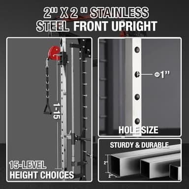 Mikolo Smith Machine, 2200lbs Squat Rack with LAT-Pull Down System & Cable Crossover Machine, Training Equipment with Leg Hold-Down Attachment - Image 4