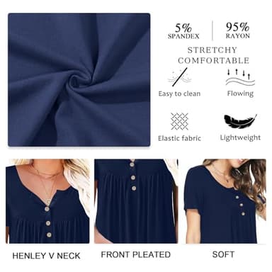 Aodemo Womens Summer Plus Size Tops 2025 Short Sleeve Shirts Henley Loose Fit Tunic Ladies Flowy Blouse 3XL, Macaron Flowers - Image 4