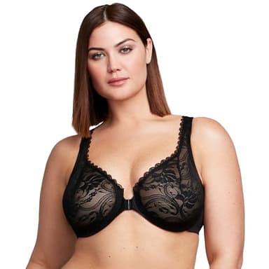 Full Figure Plus Size Wonderwire Front-Closure Stretch Lace Bra Underwire #9245 Black - Image 7