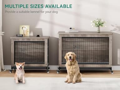 YITAHOME Dog Crate Furniture with Cushion, Kennel with Wheels, End Table with Tray, 27" Cage with Double Doors for Small Dog (Gray) - Image 2