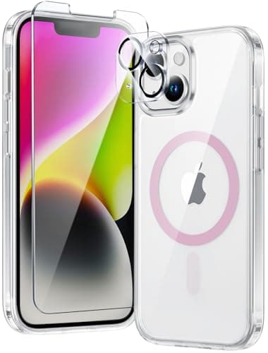 FNTCASE for iPhone 13 Phone Case: Clear Magnetic Case Military Grade Drop Protection Anti Yellowing Cell Phone Cover- Rugged Shockproof Protective Bumper (D-Pink) - Image 1