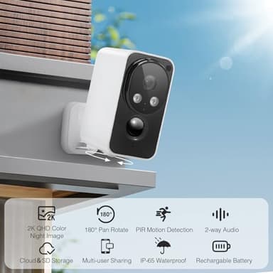 Security Cameras Wireless Outdoor, Pan Rotating 180° WiFi Cameras with 2K Color Night Vision Battery Powered Spotlight/Siren PIR Motion Detection 2-Way Talk Waterproof Cloud/SD Storage Cameras - Image 2