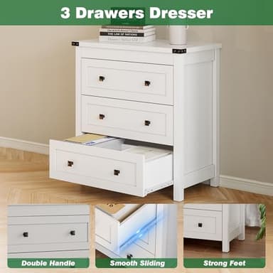 Dresser for Bedroom with 3 Drawers, Small Chests of Drawers, 27.55" Wide Farmhouse Wood Nightstand Bedside Cabinet End Table, Modern Closet Storage Organizer for Living Room, Entryway, Hallway, White - Image 5
