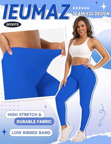 Ieumaz Scrunch Butt Lifting Leggings for Women Gym Seamless Workout Leggings Mid Low Waist Tummy Control Yoga Pants Electric Blue - Image 2