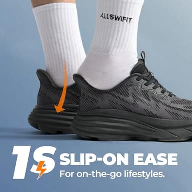 ALLSWIFIT Women's Slip On Walking Shoes Hands-Free Cushion Running Tennis SwiftPlush Non-Slip Comfortable Workout Gym Athletic Fashion Sneakers,Size 8.5,Black,AWUMRS2512 - Image 3