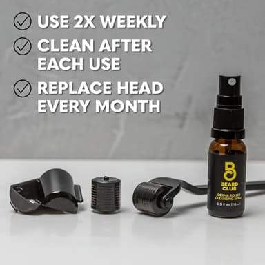 The Beard Club Premium Derma Roller for Face, Body and Scalp - Microneedling Roller for Men and Women with 540 Titanium Microneedles - for Hair & Beard - Weighted Metal Handle - Magnetic Storage Case - Image 8