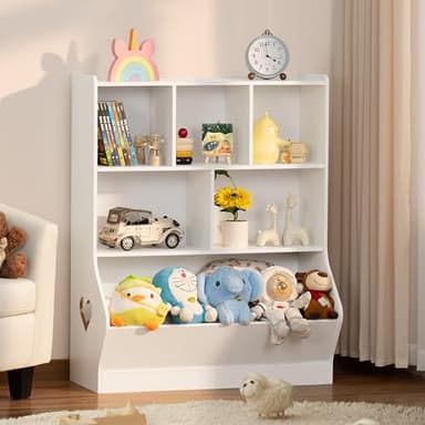Lerliuo Kids Toy Storage Organizer, 3 Tier Children Small Bookcase and Bookshelf, Toddler 7 Cubby Toy Storage Cabinet, Toy Shelf for Playroom, Bedroom, Living Room, Nursery, School 29.53'' H (White) - Image 4