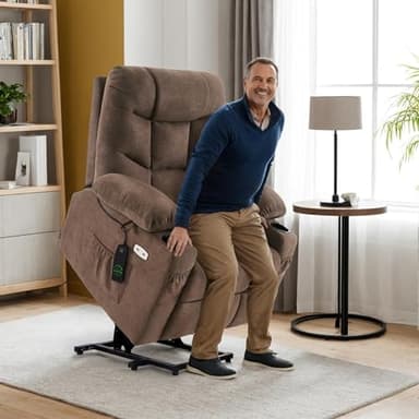MCombo Power Lift Recliner Chair with Extended Footrest for Elderly People, Fabric 7287 (Brown, Medium) - Image 2