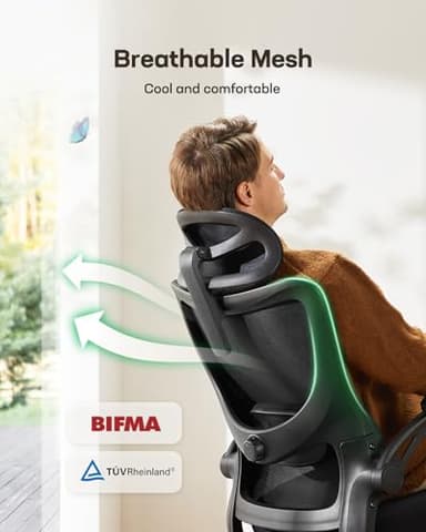 Marsail Ergonomic Office Chair: Office Computer Desk Chair with High Back Mesh and Adjustable Lumbar Support Rolling Work Swivel Task Chairs with Wheel 3D Armrests and Headrest - Image 5