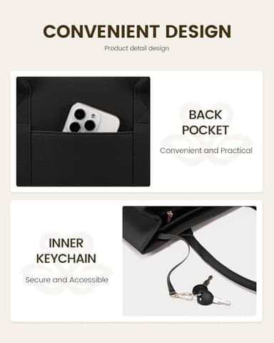 LOVEVOOK Laptop Tote Bag for Women, Pebbled Vegan Leather 15.6" Large Capacity Laptop Bag for Women, Waterproof Plus Room for Laptop & 4x Tumblers, for Office & Gift, Black - Image 6